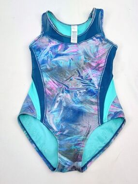 Ivivva Girls'  Aqua Abstract Patterned One-Piece Swimsuit
